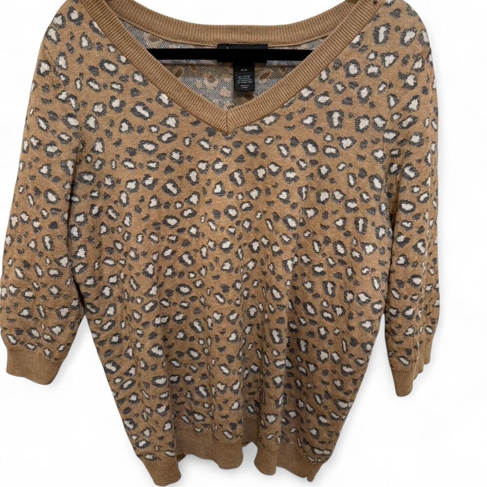 Lane Bryant Women's Golden Brown & Silver Leopard Print 3/4 Sleeve Sweater